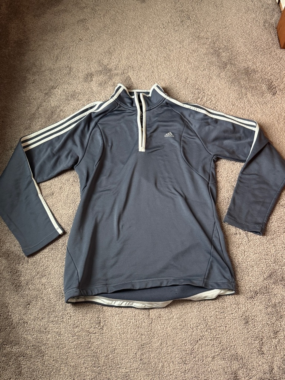 Adidas Gray 3-Stripes Quarter Zip Athletic Pullover Long Sleeve SIZE M